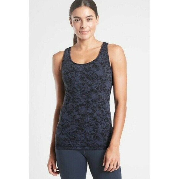 Athleta Textured Tank Top Womens S Small Navy Blue Scoop Neck Sleeveless Stretch - Picture 1 of 11